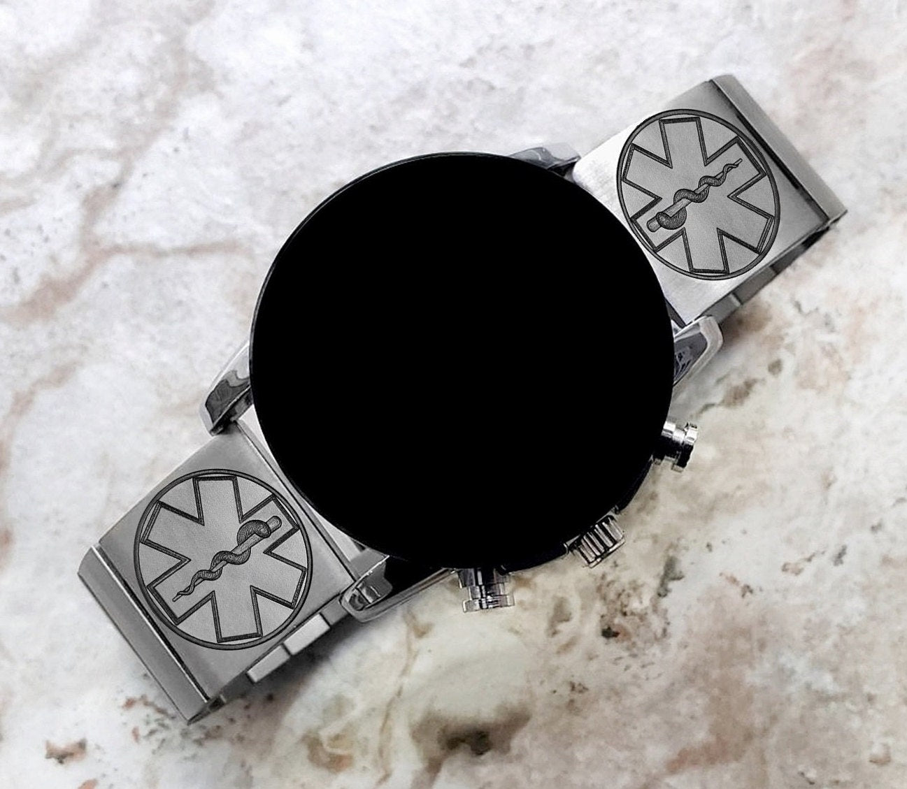 Engraved Watch Band Compatible with Samsung Galaxy Watch 3 45mm 46mm Gear S3 Frontier and Classic Stainless Steel Strap Bracelet MS2-B22